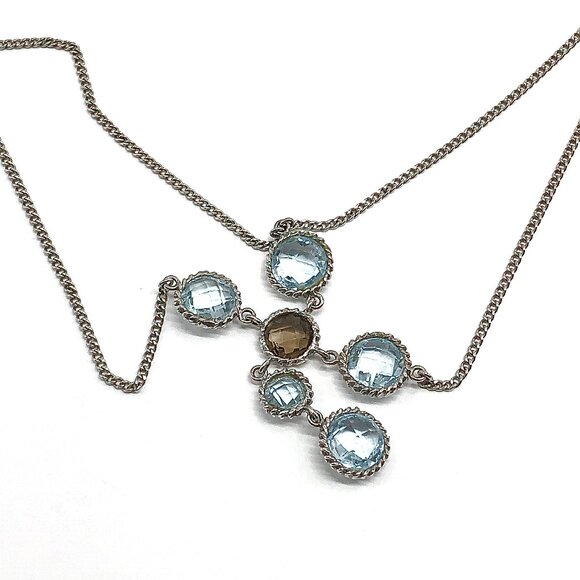 Necklace 16in Dancing Blue Topaz Sterling Silver Cross Necklace - Picture 3 of 7
